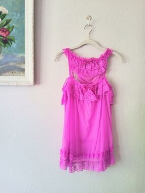 Victoria's Secret - Y2K - Ruffled Lace & Bows Chiffon  Babydoll Set Sz. M